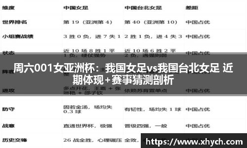 周六001女亚洲杯：我国女足vs我国台北女足 近期体现+赛事猜测剖析